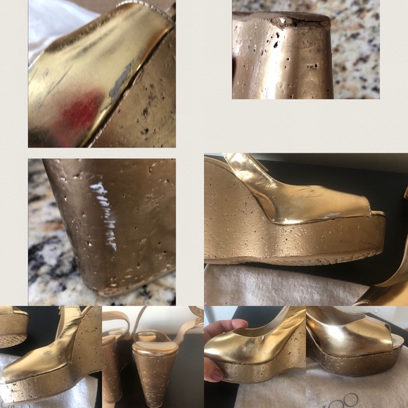 Jimmy Choo Gold Prova Leather Wedge Slingback - Picture 6 of 7